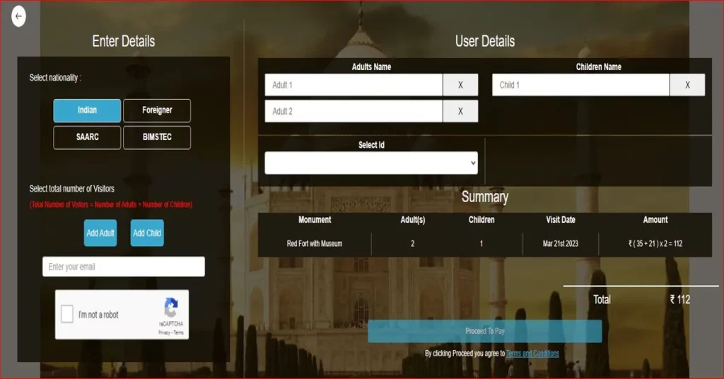 lal qila online ticket booking hindi